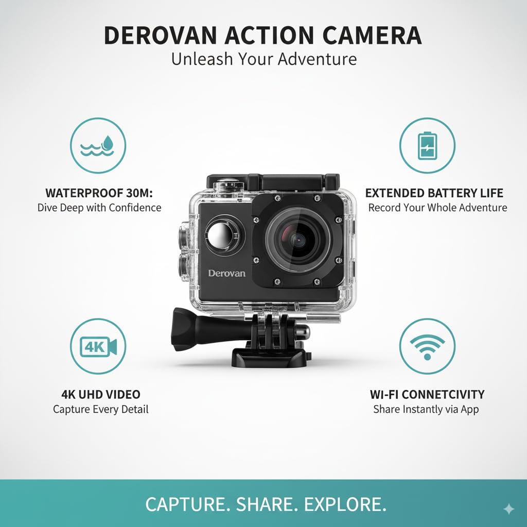 1080P 12MP Sports Action Camera – Full HD 2.0 Inch Waterproof Camera with 30m/98ft Underwater Capability & Mounting Accessories - Image 3