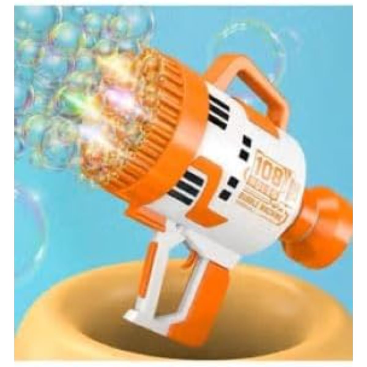 108-Hole Bubble Machine Gun, Battery-Operated Light-Up Bubble Maker for Kids, Indoor & Outdoor Fun, Vibrant Orange Excitemen - Image 5