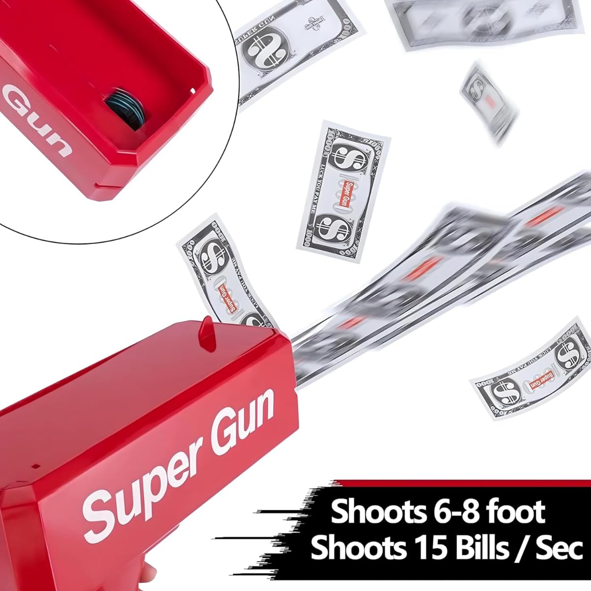 Money Gun, Paper Spray Supreme Machine Toy, 100 pcs Cash Cannon Fake Bills, Perfect for Party, Birthday, Wedding, Boys & Girls Entertainment, Quick Reload, Durable Construction - Image 5