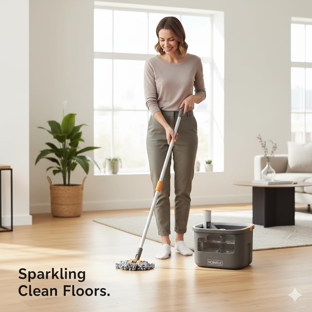 Spin Mop and Bucket with Dirty Water Separation – Upgraded Square Microfiber Flat Mop for Floor Cleaning – Adjustable Stainless Steel Handle – 2 Washable Reusable Mop Pads - Image 5