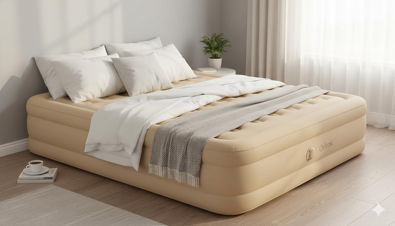 Inflatable Queen Air Mattress with Built-in Pump, Waterproof Portable Air Bed for Home, Guest, Travel, and Camping, Puncture-Resistant Ultra Plush Design, 78 x 56 x 15 Inches – Tan - Image 2