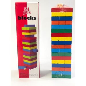 54-Piece Colorful Wooden Tumbling Tower with Dice Classic Stacking and Balancing Game for Kids, Adults, and Family Fun - for Boys and Girls Ages 6+ family games blocks