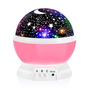 LED Star Night Light for Girls – 360° Rotating Moon Projector with 12 Colors – USB Powered Ceiling Lamp for Toddlers & Kids Room Décor