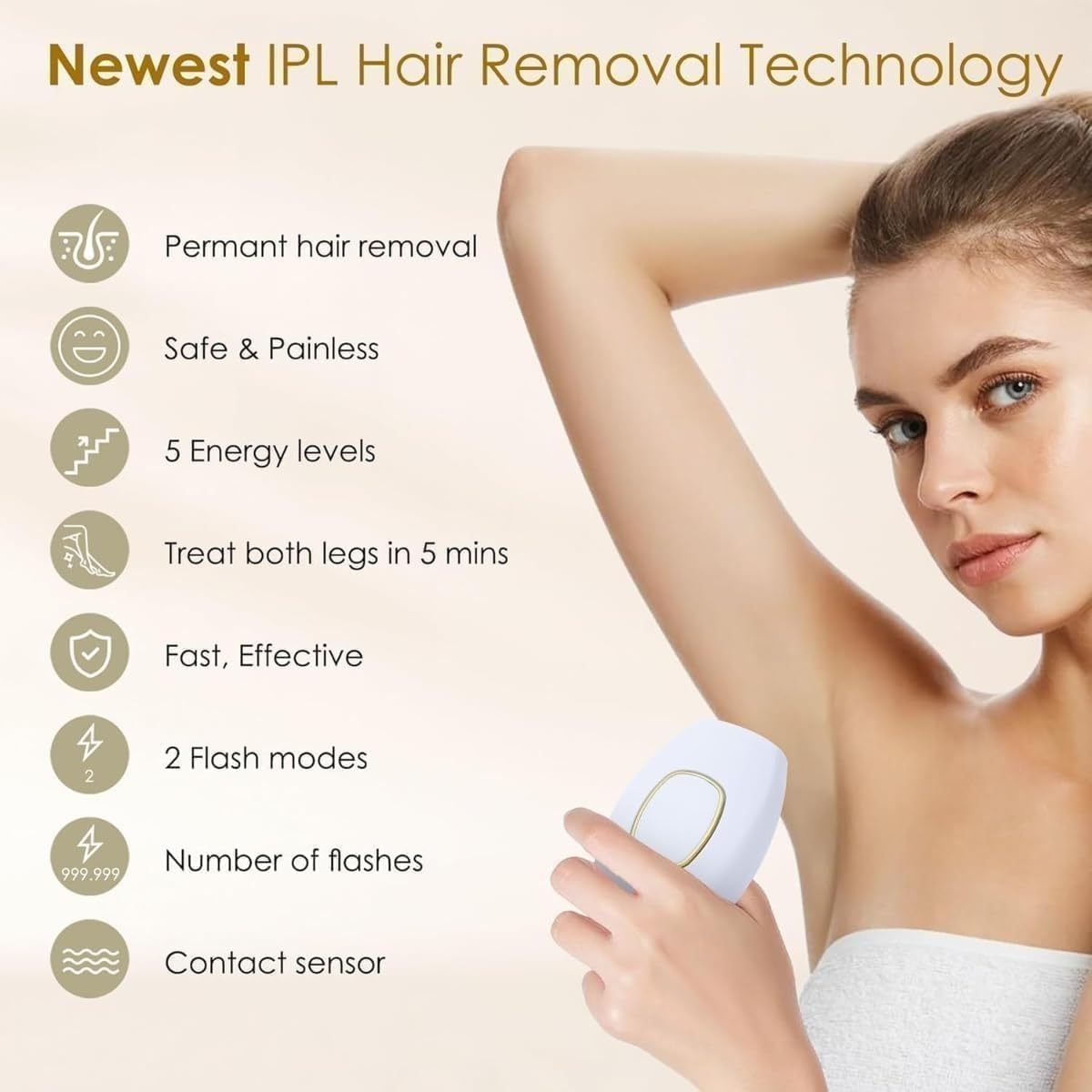 Permanent Hair Removal Device – At-Home Laser Hair Remover for Women & Men, Painless IPL Technology, 5 Energy Levels, Corded Design, Full Body Treatment for Face, Arms, Legs, Bikini Area - Image 3