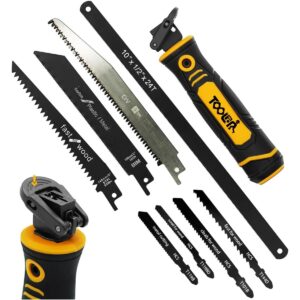 8-in-1 Multi-Blade Hand Saw | Drywall Cutter, Hacksaw, Jab Saw | Cuts Wood, Metal, Plastic, Plywood, Sheetrock | Long Blade, Portable & Versatile Saw for DIY & Professional Use