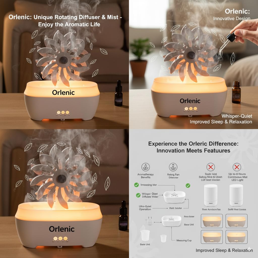 Rain Windmill Aromatherapy Diffuser with Water Drip Humidifier, Essential Oil Diffuser with 7 Color LED Night Light, Remote Control, Adjustable Mist, Timer and Auto Shut-Off - Image 3