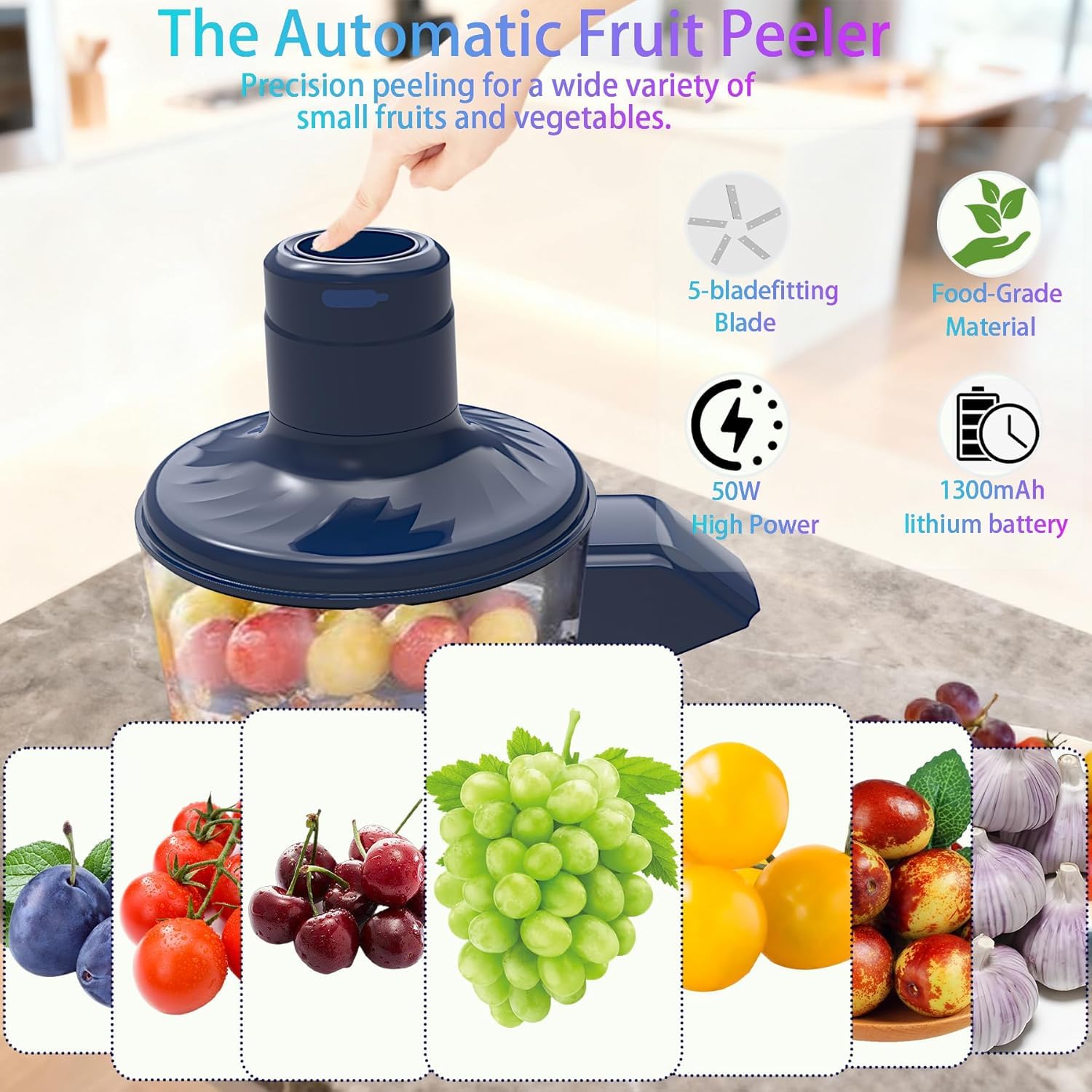 Automatic Garlic Peeling Machine,Electric Peeling Machine for Grape,Automatic Garlic & Cherry Tomato Peeler Skin Remover Tool for Small Fruits,Efficient Peeling Kitchen Gadget for Home Use (Blue) - Image 4