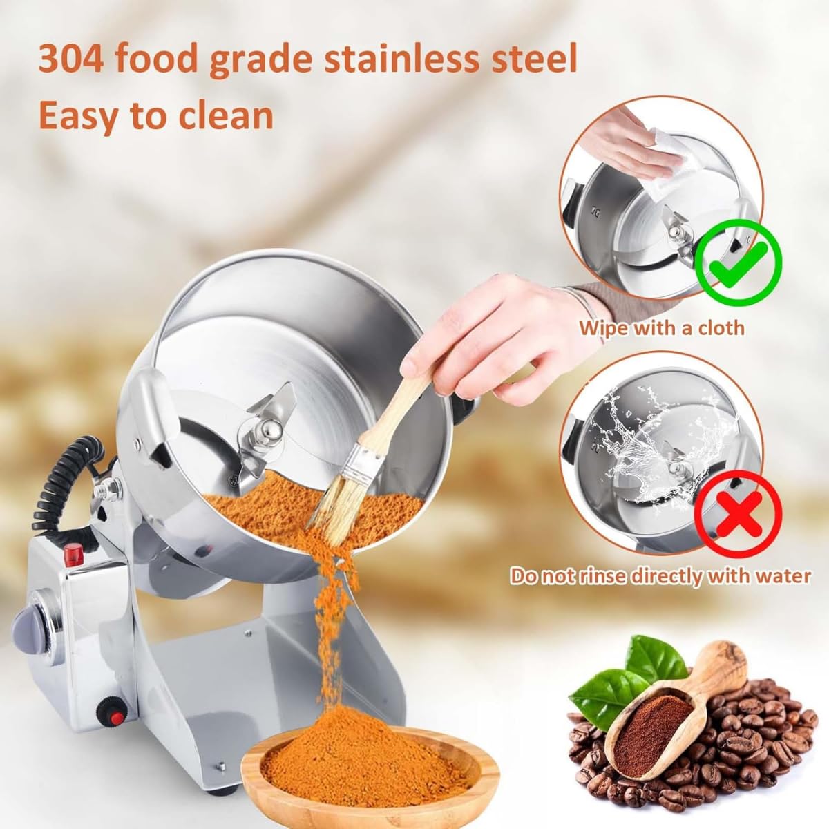 Spice Grinder Machine, 800g Electric Grain & Coffee Grinder, Superfine Mill for Herbs, Nuts, & Cereals, 30s Fast Grinding, 1800W, Overload Protection & 5min Timer, Dry Food Powder Crusher - Image 4