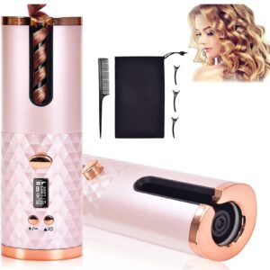 Cordless Automatic Curling Iron with Ceramic Barrel, USB Rechargeable Hair Curler Wand with 4 Heat Levels & 3 Timers, Fast Heating Portable Curling Tool for Long & Short Hair
