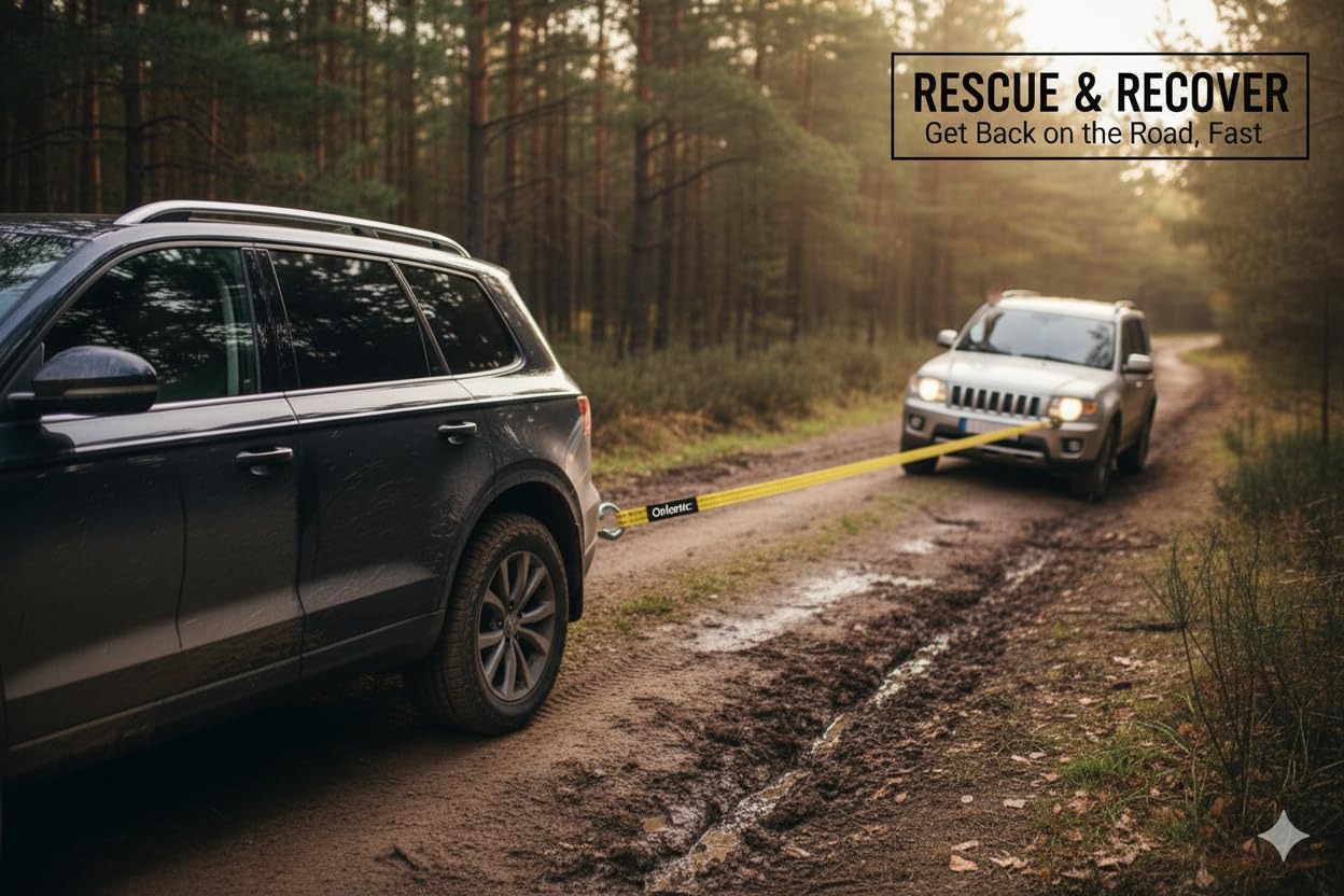 Heavy Duty 5 Ton Car Tow Rope Strap with Hooks, 4M Recovery Cable for Vehicle Towing, Roadside Assistance for Cars, Vans, Trucks, Emergency Pull Strap with Safety Latch - Image 2