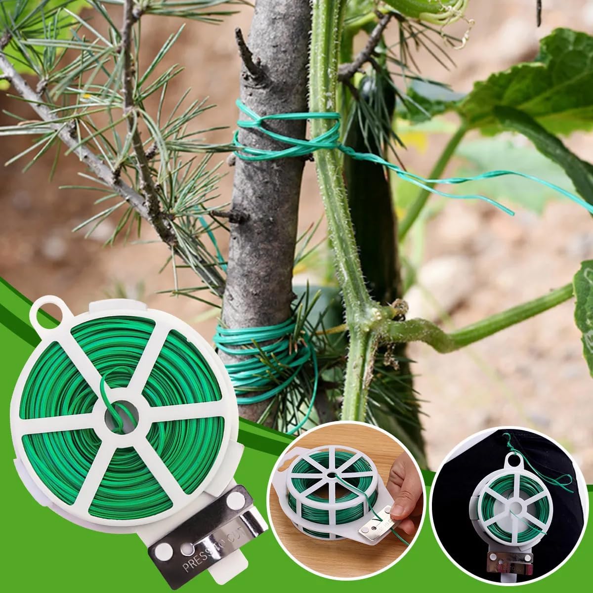 2pcs 20m Green Garden Plant Twist Ties with Cutter – Heavy-Duty Plastic Coated Wire for Gardening, Plant Support, Bag Sealing, Cable Management, Home and Office Organization - Image 4