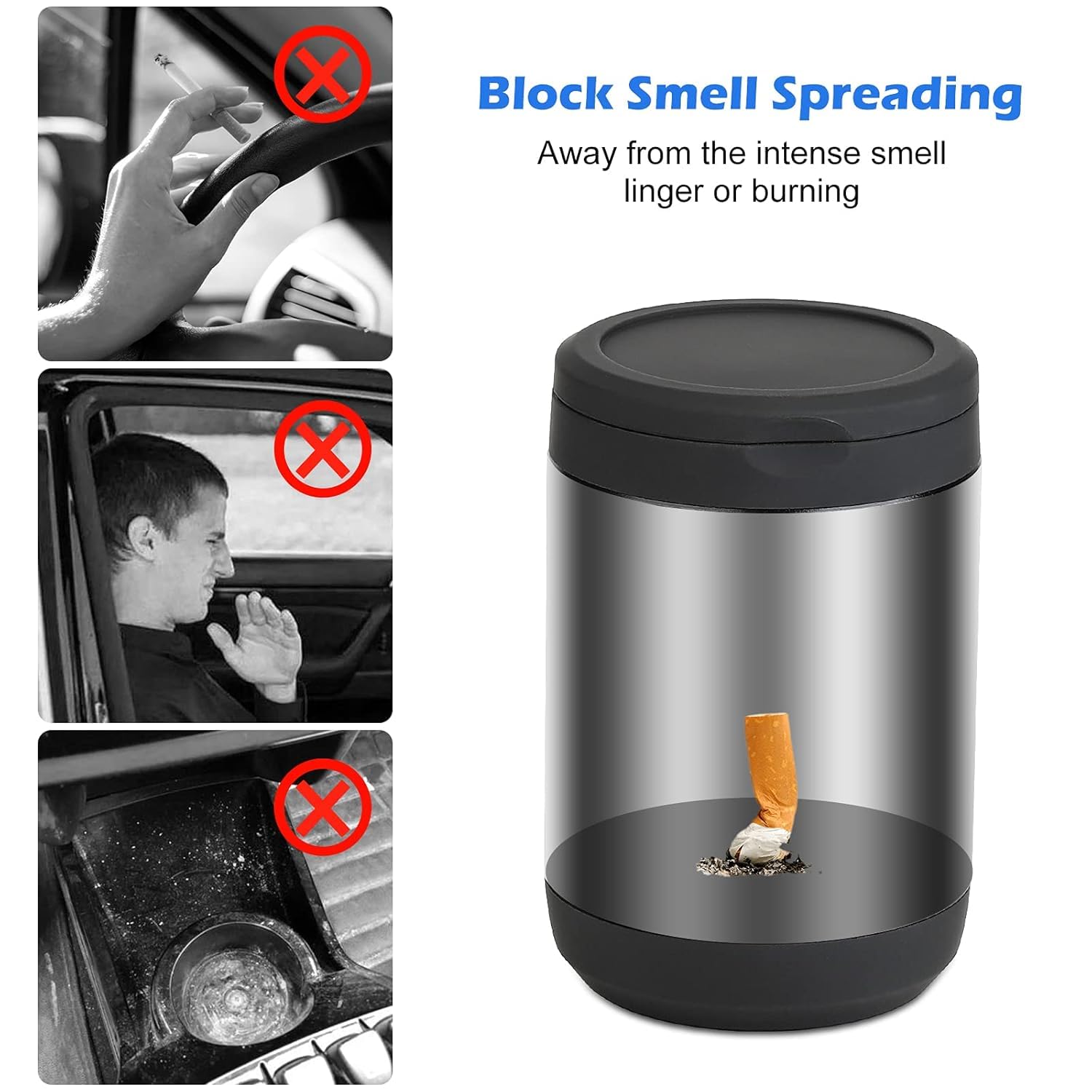 Portable Car Ashtray – Detachable Stainless Steel Mini Ash Tray with Lid & LED Blue Light, Smokeless & Windproof Design - Image 5
