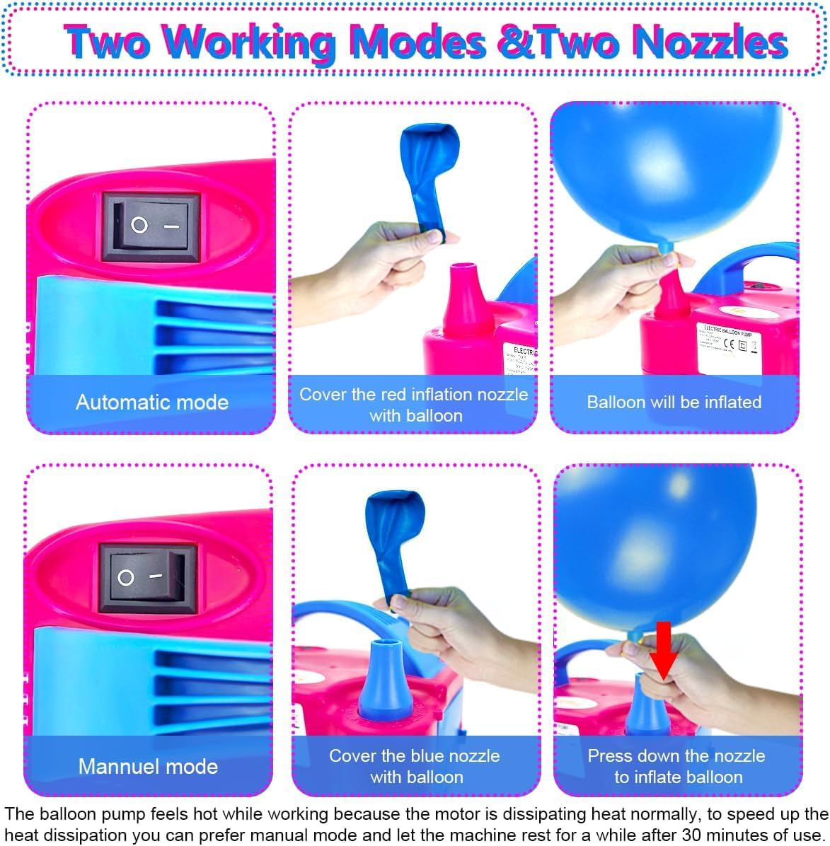 High Power Portable Balloon Pump Electric, Dual Nozzles, Automatic, Battery Powered | Inflate Balloons, Party Supplies, Birthday Decorations, Helium Balloon Pump, Balloon Stand, New Year Decorations - Image 7