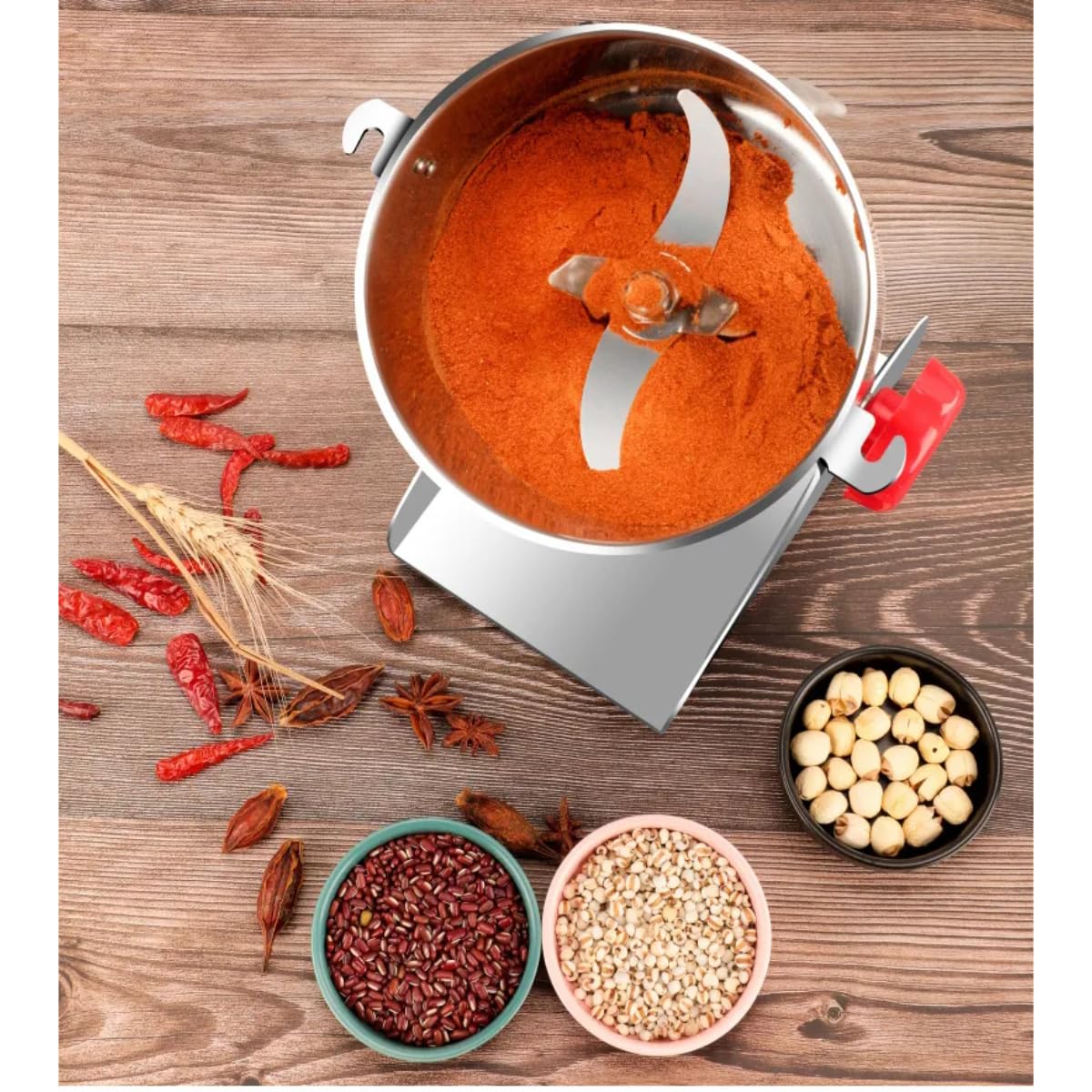 High-Speed Electric Grain Mill Grinder - Stainless Steel Ultra-Fine Powder Machine for Home & Commercial Use - 3000W Spice, Coffee, and Cereal Mill with Extra Cleaning Brush - Image 3