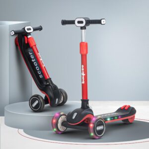 LED Light-Up Kids Scooter – Tri-Wheel Stability, 26–31″ Adjustable Handlebar, Non-Slip PU Deck, Portable & Foldable Ride-On for Toddlers