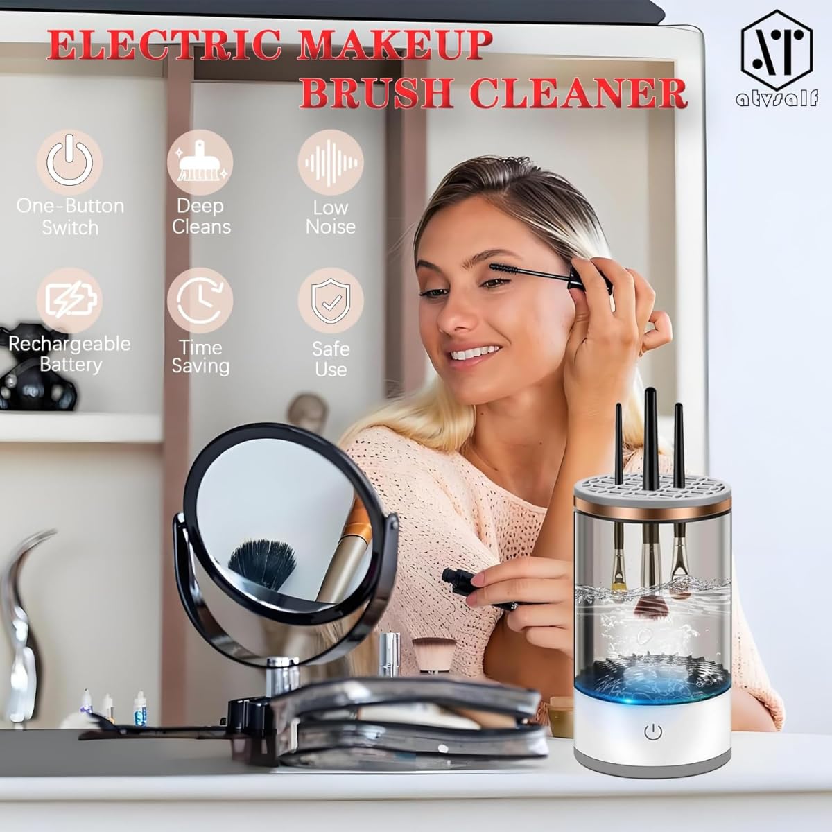 Electric Makeup Brush Cleaner and Dryer Machine/Automatic Quick Cleaning Spinner Device for Cosmetic Brushes – Deep Clean Tool for Beauty and Skincare Routine - Image 5