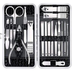 Professional 18-Piece Stainless Steel Manicure Set, Nail Clippers & Pedicure Kit with Luxurious Travel Case, Grooming Tools for Hand, Foot, and Facial Care, Portable & Durable