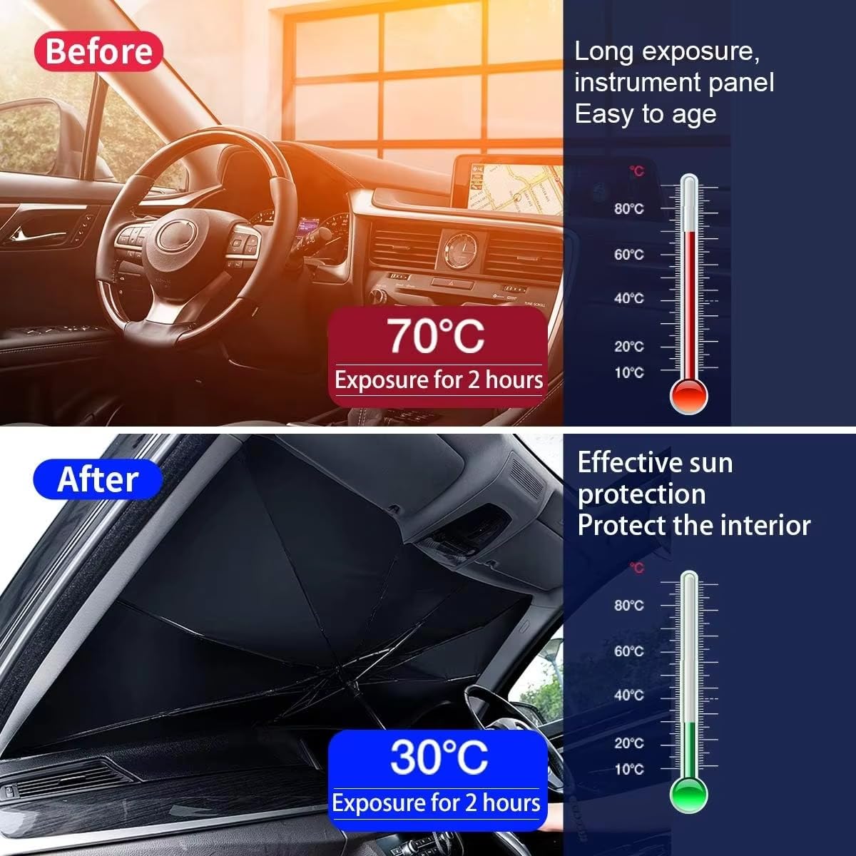 Foldable Car Windshield Sun Shade Umbrella – UV Ray & Heat Protector with Reflective PVC Coating, Easy-to-Use Compact Sun Blocker for Front Window – Keeps Interior Cool & Protected - Image 5