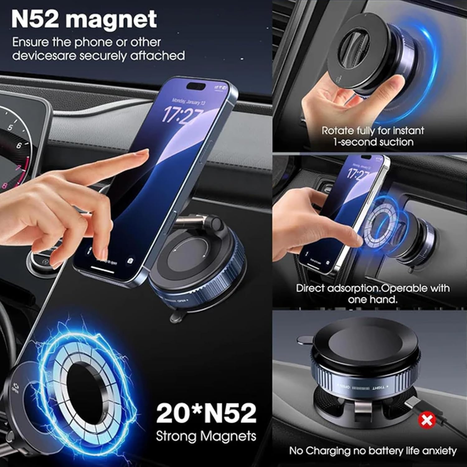D3P7 Magnetic Vacuum Foldable Suction Cup Car Mount – 360° Rotatable Phone Holder for Dashboard & Windshield – Universal Compatibility - Image 7