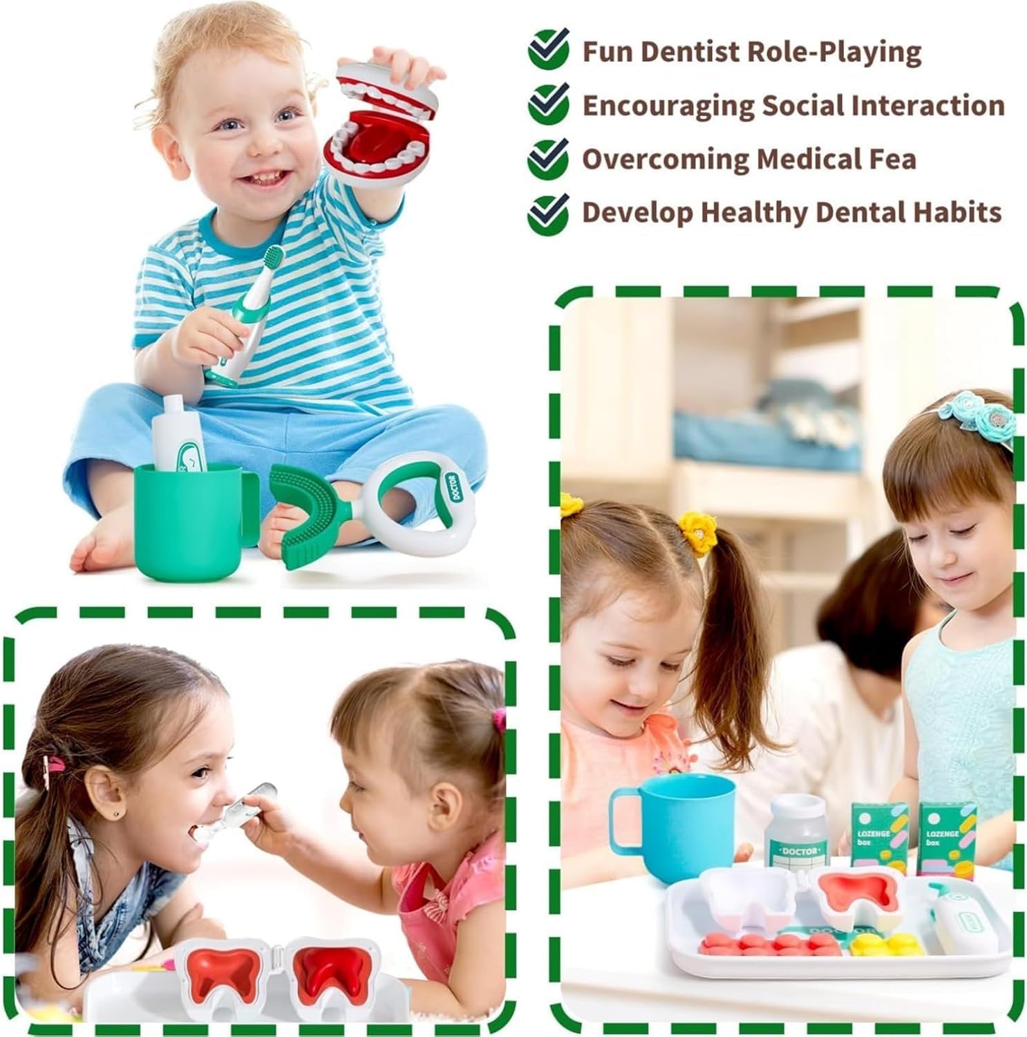 31-Piece Doctor & Dentist Pretend Play Kit – Kids Medical Playset with Role-Play Costume, Tools & Storage Case – Educational Toy for 3-6 Year Old Boys & Girls, Imaginative Learning Fun (Green) - Image 2