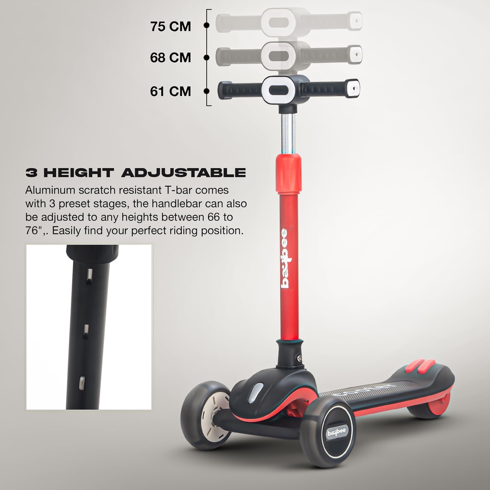 LED Light-Up Kids Scooter – Tri-Wheel Stability, 26–31″ Adjustable Handlebar, Non-Slip PU Deck, Portable & Foldable Ride-On for Toddlers - Image 3