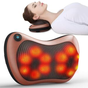 Gonaar Full Body Massager Cushion with Heat – Electric Massage Pillow for Neck, Back & Shoulder Pain Relief, Velcro Strap, Deep Tissue Shiatsu Kneading, Relaxation Machine (Brown)