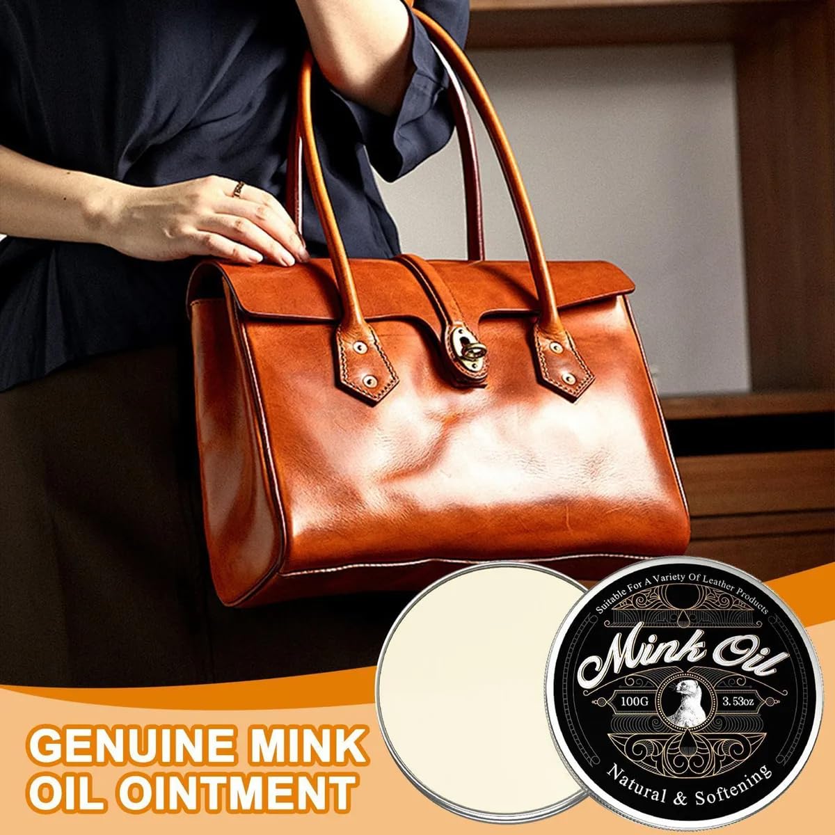 Deeply Conditions & Waterproofs, Mink Oil Leather Conditioner 100g All-Natural Paste, Restores Suppleness, Protects Against Cracking & Dryness, Perfect for Boots, Shoes, Jackets - Image 4