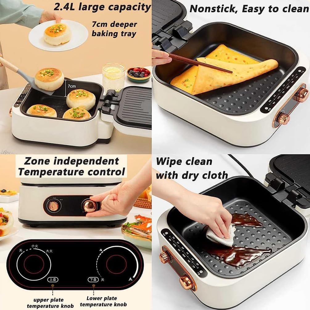 Electric Grill & Hot Pot, Non-Stick Baking Tray & Hot Pot, Compact Pancake Maker, Easy Clean BBQ Grill, Versatile Kitchen Multi-Cooker, Easy to Clean - Image 2