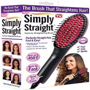 Simply Straight Ceramic Hair Straightening Brush, Black/Pink - Salon Quality, 450°F Heat, Corded Electric Iron for Women, Smooth & Straighten All Hair Types