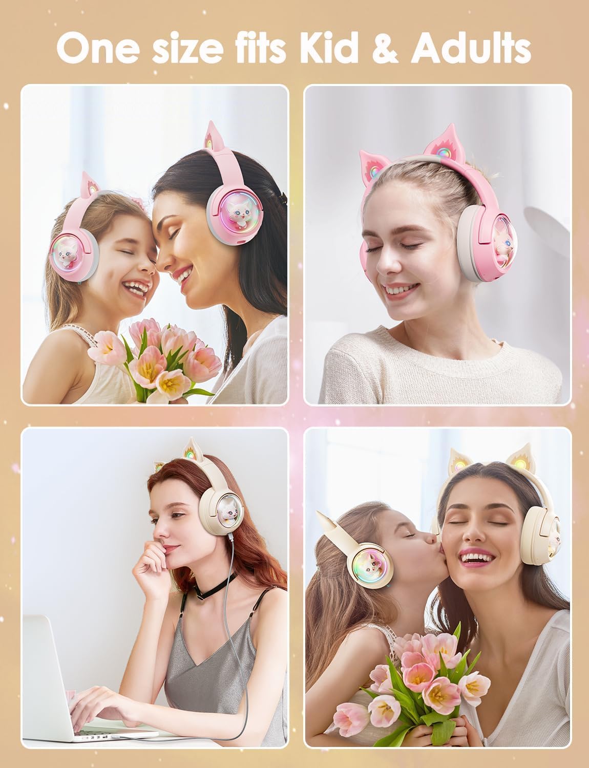 Cat Ear RGB Bluetooth 5.3 Headphones – Cute Over-Ear Wireless & Wired Design, 60-Hour Playtime, Hi-Fi Stereo, Noise-Cancelling Mic - Image 4