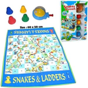 Snake & Ladder Giant Floor Mat Game, Go-Dice,2-4 Player Indoor/Outdoor Fun, 92x65cm, Classic Gameplay for Family & Friends, Educational & Entertaining, Durable & Easy to Store