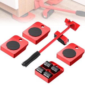 Furniture Lifter Tool & 4 Sliders Set – Heavy-Duty Moving Kit for Easy Appliance & Furniture Shifting, Ergonomic Handle, Floor-Safe Rollers, Ideal for Home, Office, & Garage Use