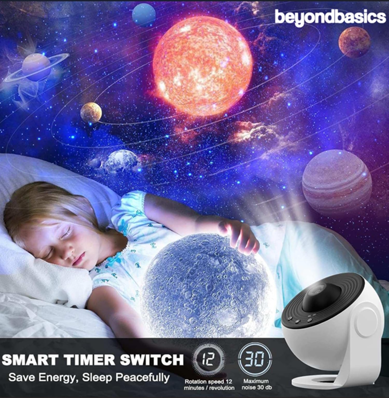 Star Projector for Bedroom – Aesthetic Galaxy Light – 360° Rotating Nebula Glow, 12 Scenic Discs, Mood Light for Relaxation, Modern Room Decor Night Light - Image 2