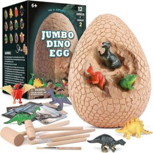 Jumbo Dino Egg Dig Kit/Break Open to Discover 12 Cute Dinosaurs, STEM Science Kit for Kids 6+, Fun Craft & Archaeology Learning Toy, Best Gifts for Boys & Girls, Includes Tools & Learning Cards
