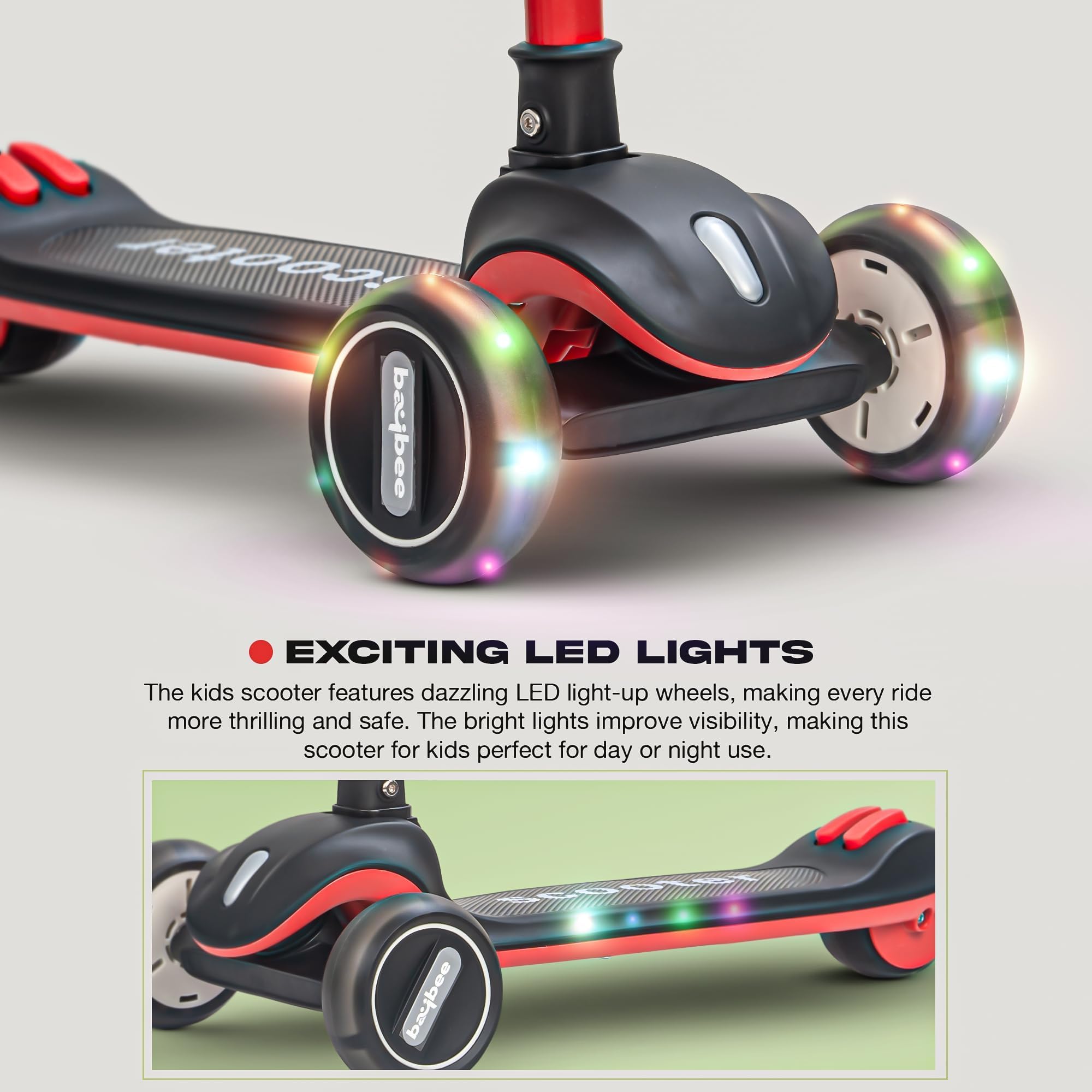 LED Light-Up Kids Scooter – Tri-Wheel Stability, 26–31″ Adjustable Handlebar, Non-Slip PU Deck, Portable & Foldable Ride-On for Toddlers - Image 6