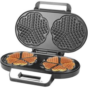 Waffle Iron 1200W – Double Heart Waffle Maker with Non-Stick Plates, Adjustable Temperature, Dual Plates, Continuous Heat Control