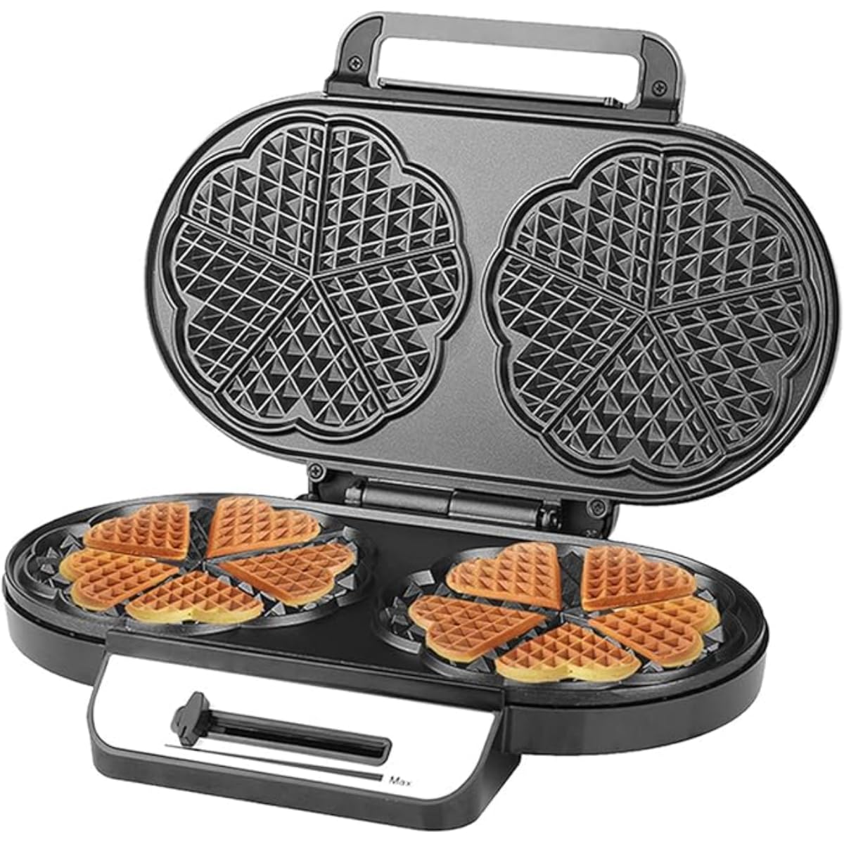Waffle Iron 1200W – Double Heart Waffle Maker with Non-Stick Plates, Adjustable Temperature, Dual Plates, Continuous Heat Control