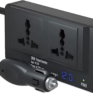 Multi-Port Car Power Inverter | 200W 12V to 220V Converter with 3 USB + 1 Type-C | Compact Auto Charger with Real-Time Display for SUV, Truck, and Travel