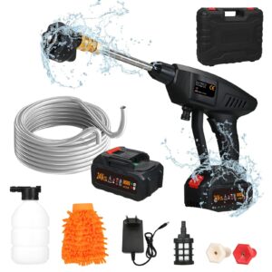 Cordless Car Washer – Battery Operated Jet Sprayer – 2 Power Batteries, Adjustable Nozzle, Compact & Lightweight, Garden, Patio, Garage & Car Use, Includes Storage Tool Kit