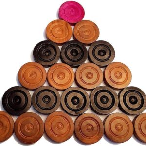 Professional Carrom Board Game Set/Medium Size, 24 Wooden Coins, 1 Striker, Powder, Smooth Gameplay, Large Pockets, Brown & Black Wood Design for Kids & Adults