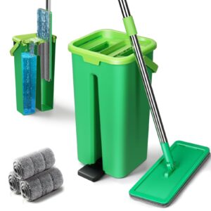 Gonaar Mop and Bucket Set – Hands-Free Flat Floor Mop with Stainless Steel Handle, Wet & Dry Use, Portable Cleaning Bucket for Hardwood, Tile, Laminate & Marble – Includes 3 Microfiber Pads