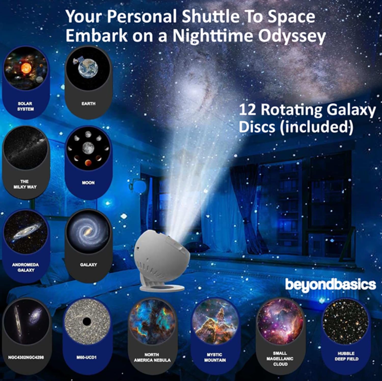 Star Projector for Bedroom – Aesthetic Galaxy Light – 360° Rotating Nebula Glow, 12 Scenic Discs, Mood Light for Relaxation, Modern Room Decor Night Light - Image 6