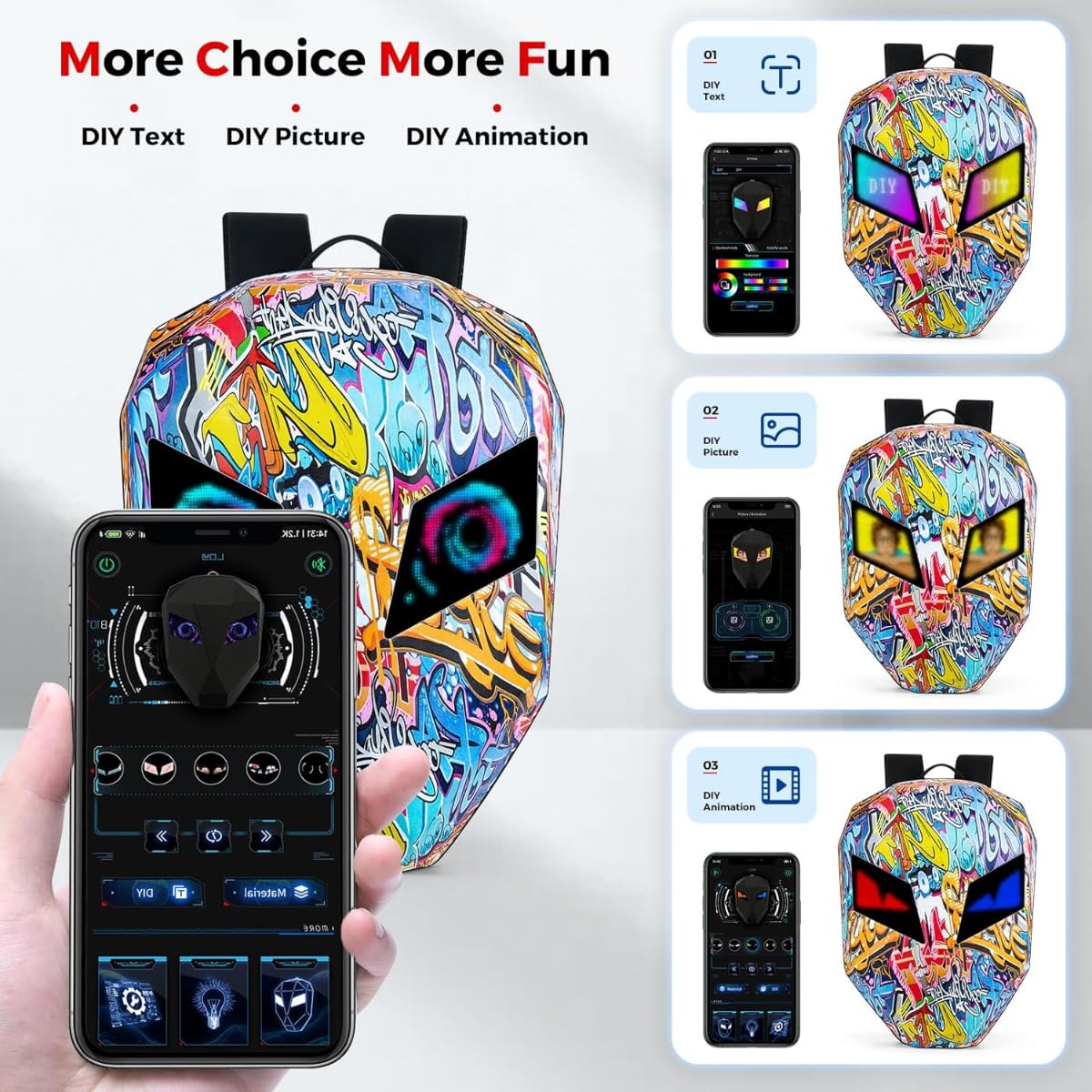 Screen Smart Backpack & Fanny Pack Waist Bag/Programmable LED Display, Hard Shell, Hand Control, Universal Travel Bag for Men & Women, Adjustable Straps, Multifunctional Gift - Image 4