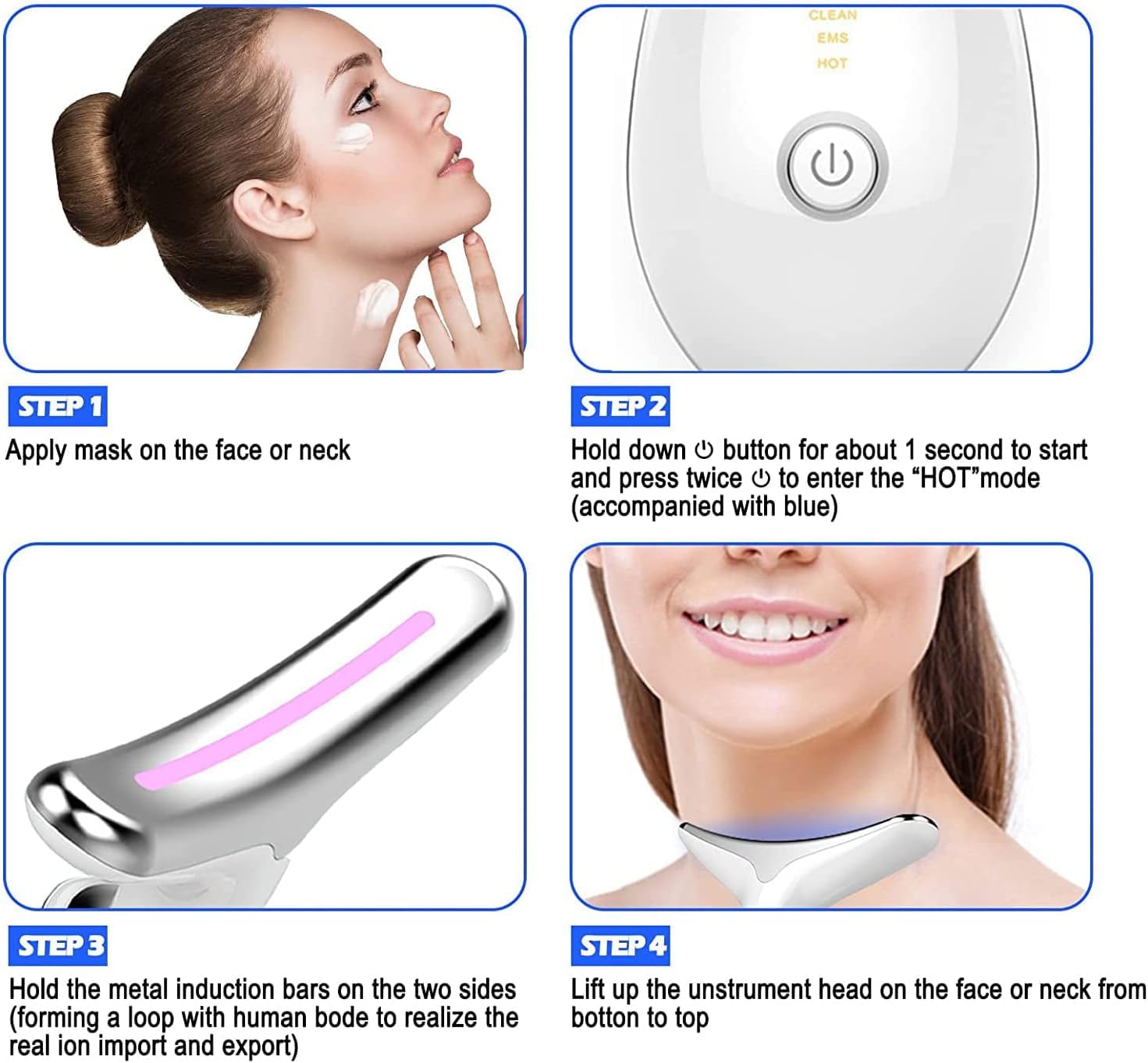 Facial Neck Lifting Machine – Sonic Face Massager Beauty Device, Wrinkles Remover, Skin Rejuvenation, Anti-Aging, Rechargeable 3 Modes, White - Image 3