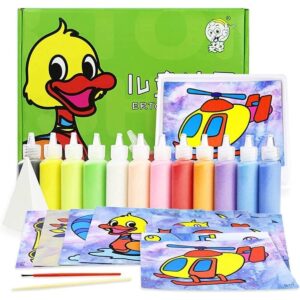 DIY Sand Painting Crafts Set – 12Pcs Kids Sand Art Kit with Colored Sand, Drawing Boards, Handmade Picture Paper, Bubble Art Gift Box, Creative Craft Set for Children