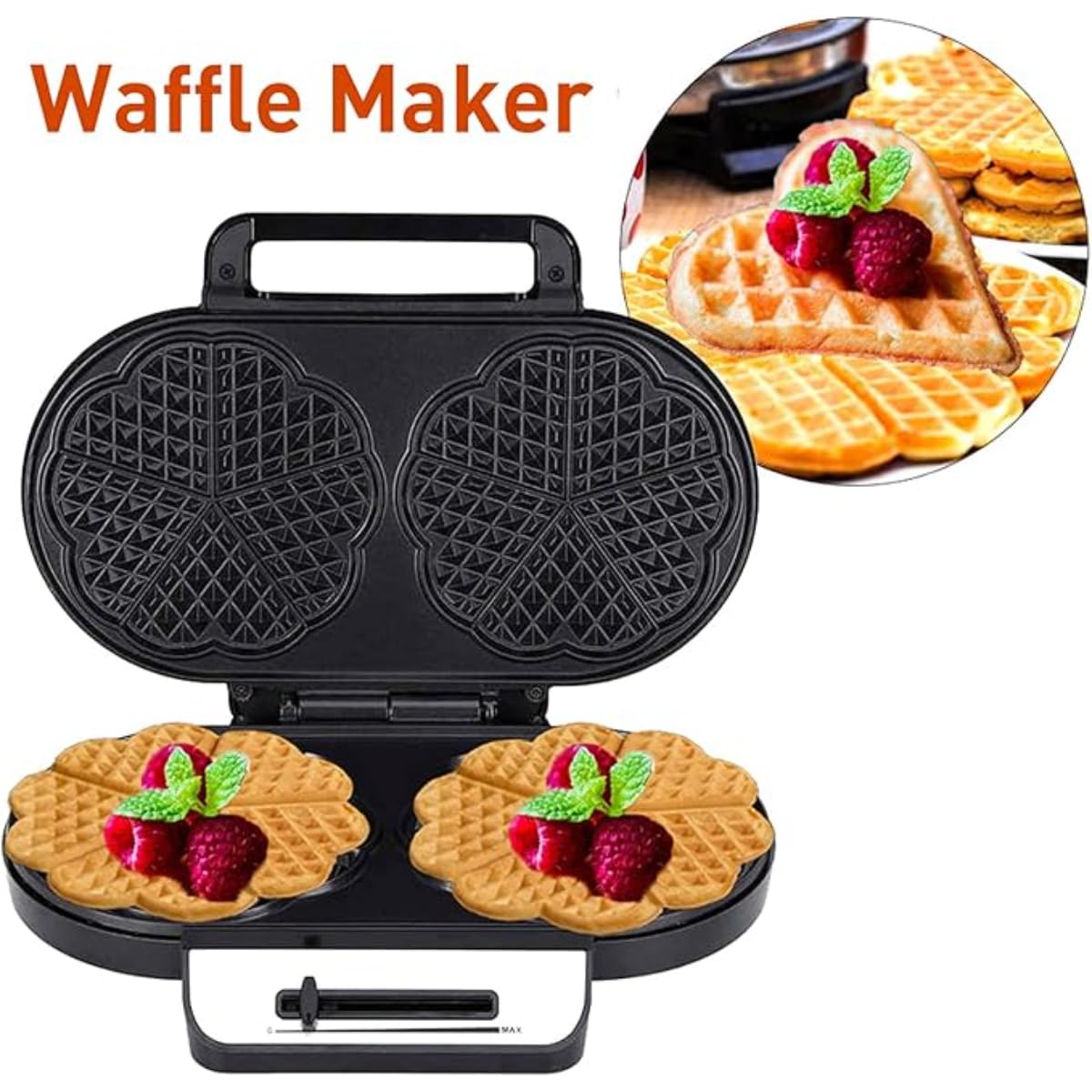 Waffle Iron 1200W – Double Heart Waffle Maker with Non-Stick Plates, Adjustable Temperature, Dual Plates, Continuous Heat Control - Image 2