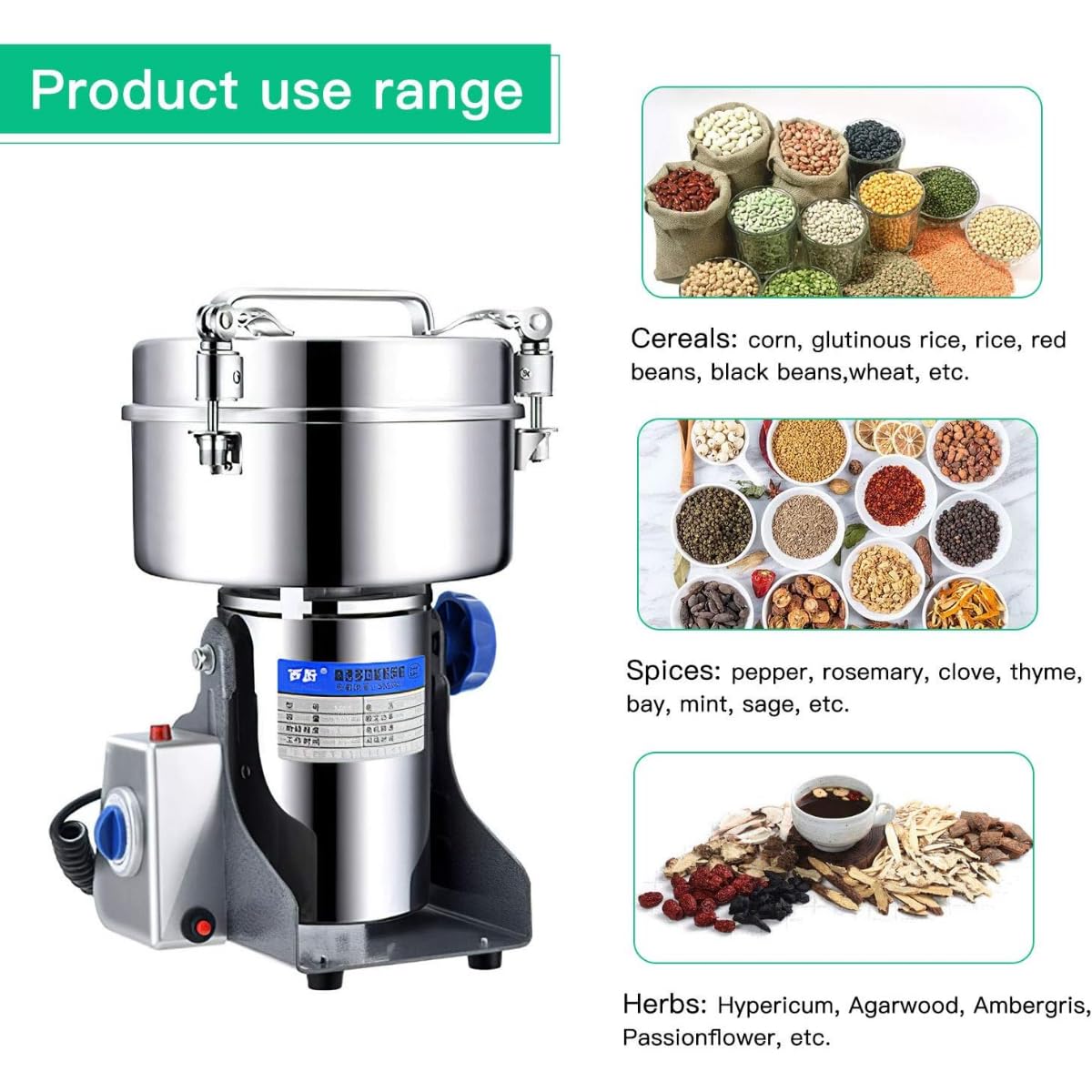 Household Small Crusher Grains Dry Grinding Machine, 800g Stainless Steel High-Power Spice Mill, Electric Grain Grinder for Home/Restaurant/Hotel/Clinic. - Image 4