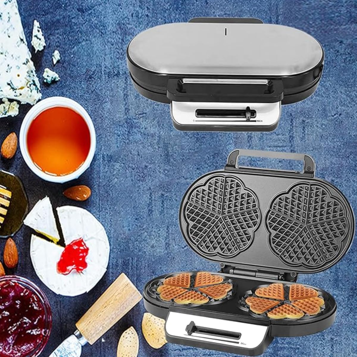Waffle Iron 1200W – Double Heart Waffle Maker with Non-Stick Plates, Adjustable Temperature, Dual Plates, Continuous Heat Control - Image 4