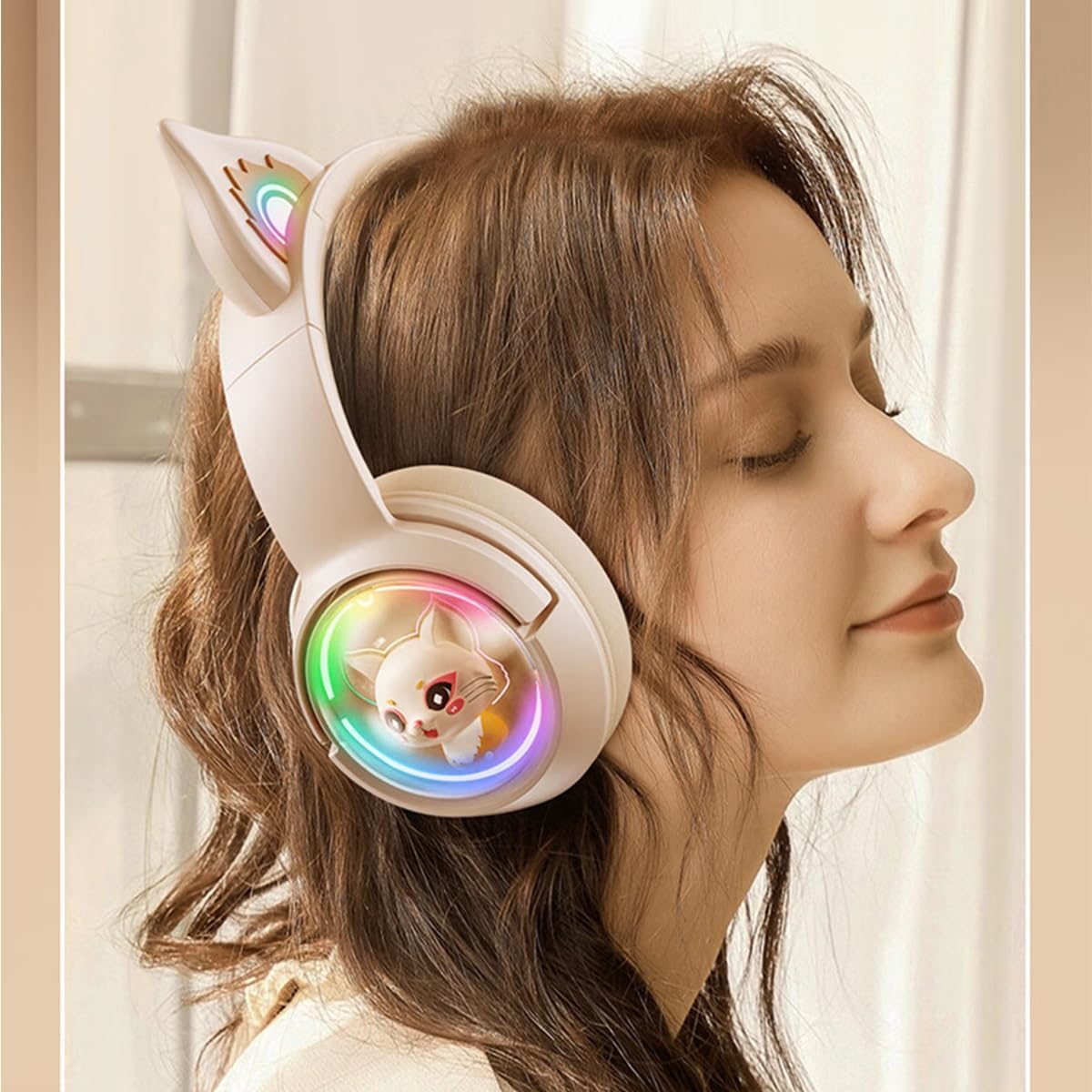 Cat Ear RGB Bluetooth 5.3 Headphones – Cute Over-Ear Wireless & Wired Design, 60-Hour Playtime, Hi-Fi Stereo, Noise-Cancelling Mic - Image 6