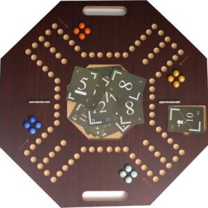 4-Player Wooden Jackaroo Game Board – Foldable Octagonal Design with 16 Marbles, Waterproof Playing Cards, Mohagni Brown Color – Classic Family Strategy Game for Adults & Kids